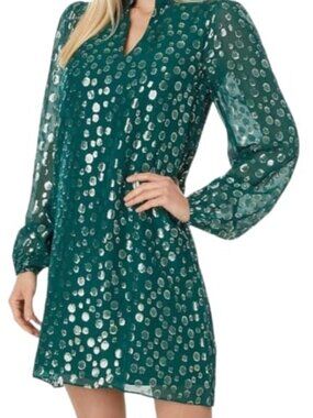 Lilly Pulitzer Lauralyn Silk Dress, Villa Green Silk Bubbly Clip, Size 0